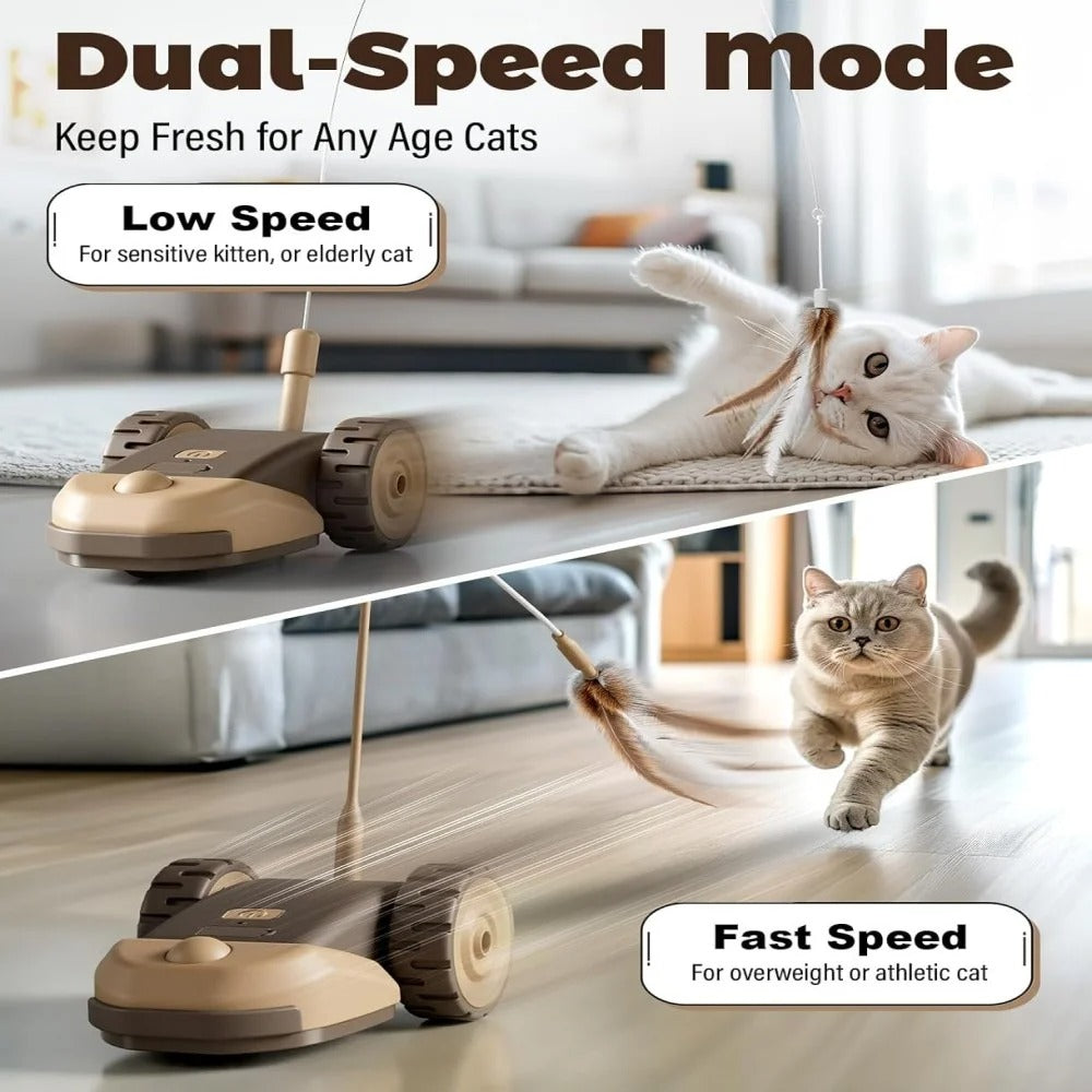 3-in-1 Interactive Cat Toy with Automatic Moving Mouse, Hanging Feather Strings, and Wiggly Silicone Tail for Indoor Cats and Kittens, Fun Exercise Toy