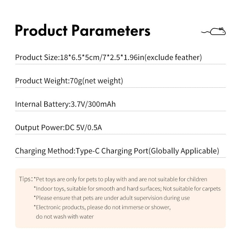 Beige Interactive Cat Toy Squeaky Moving Mouse with Dynamic Wiggling Tail, USB Rechargeable Automatic Self-Play Mouse for Indoor Cats and Kittens, Electric Motion-Activated Pet Toy