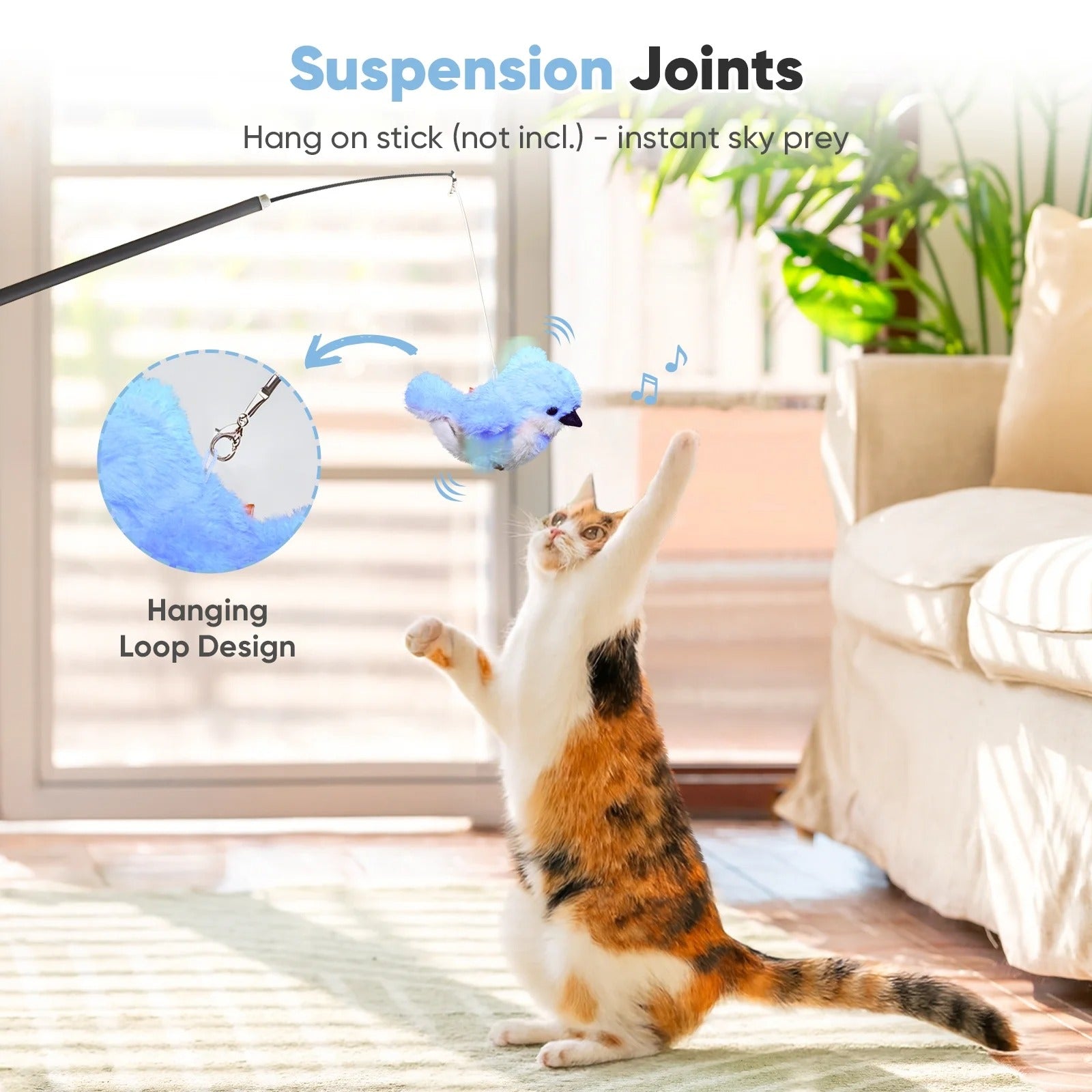 Blue Interactive Cat Toy Flapping Bird for Indoor Cats, Rechargeable Touch-Activated Kitten Toy with Catnip, Motorized Bird Toy for All Breeds