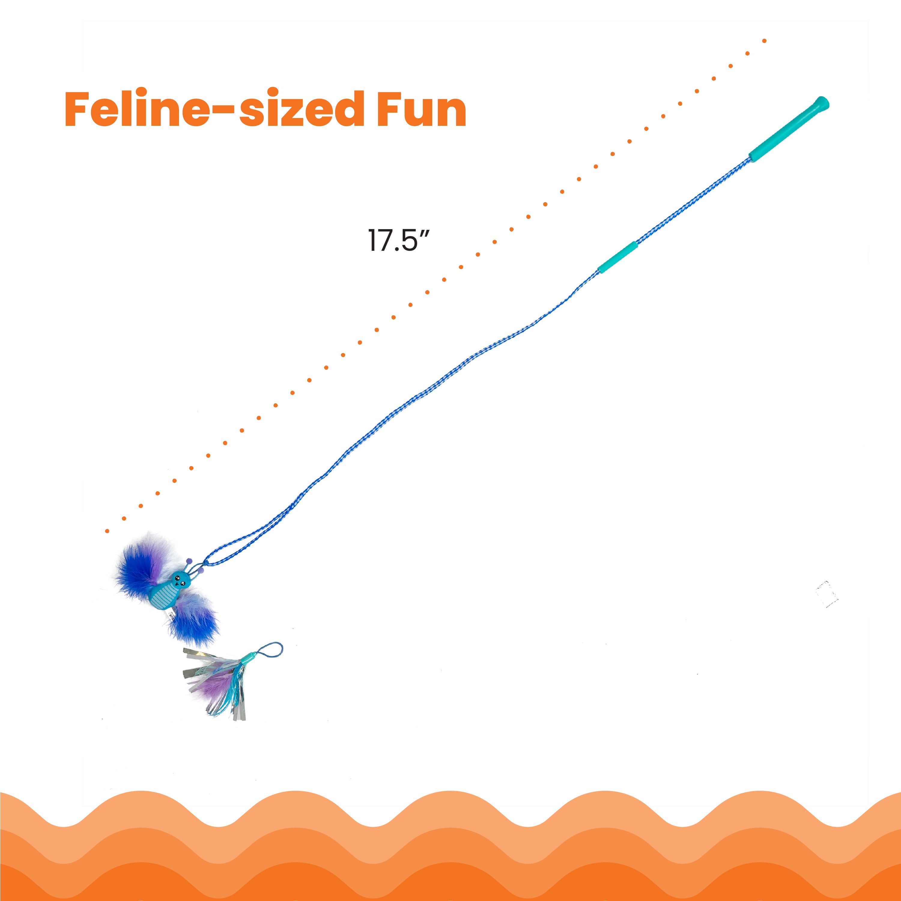 Blue Interactive Cat Wand Toy with Feathered Catnip Teasers, Crinkle Sounds & Durable Rope for Indoor Cats