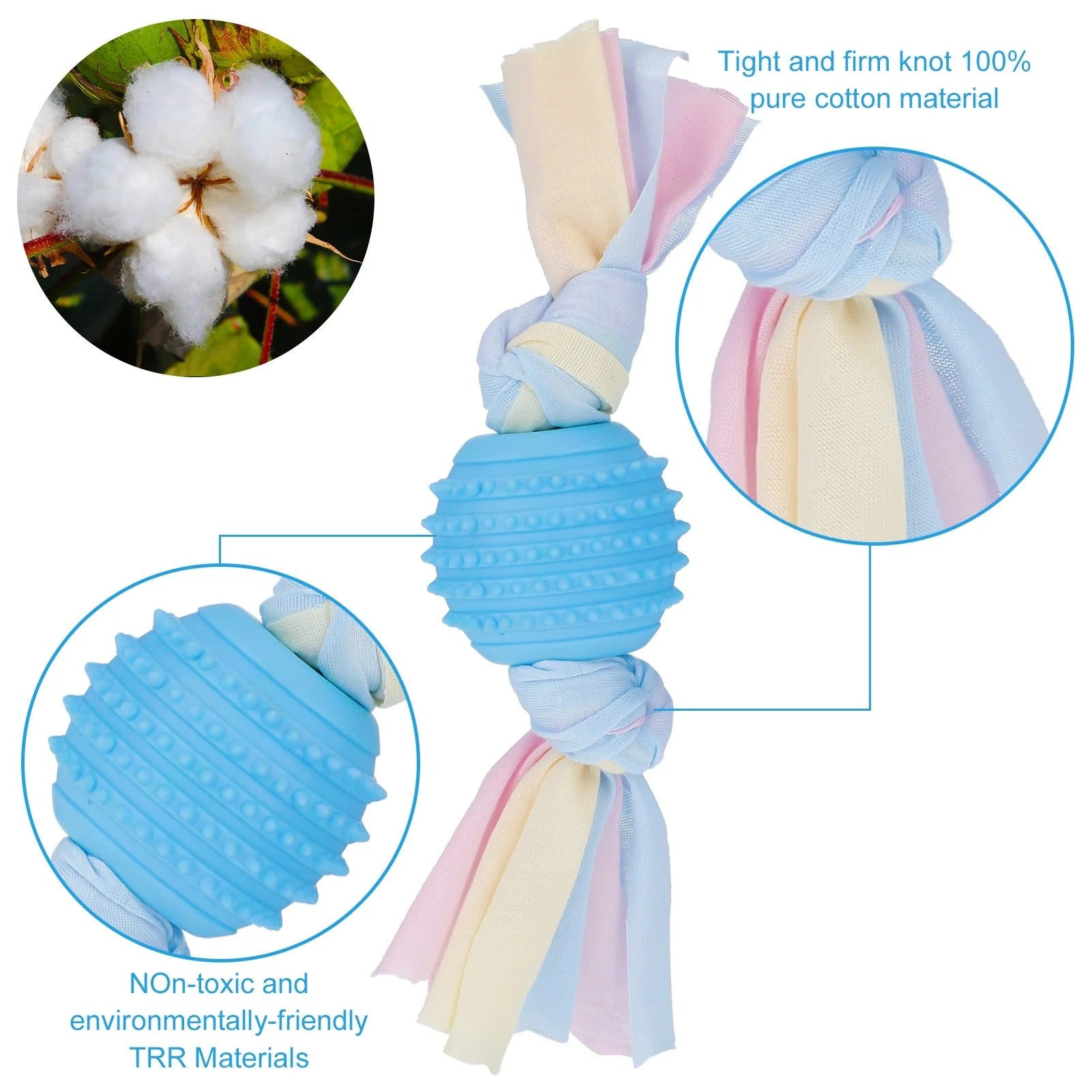 Blue 7 Pack Puppy Chew Toys for Small Dogs Interactive Teething and Gum Massage Rubber and Rope Set