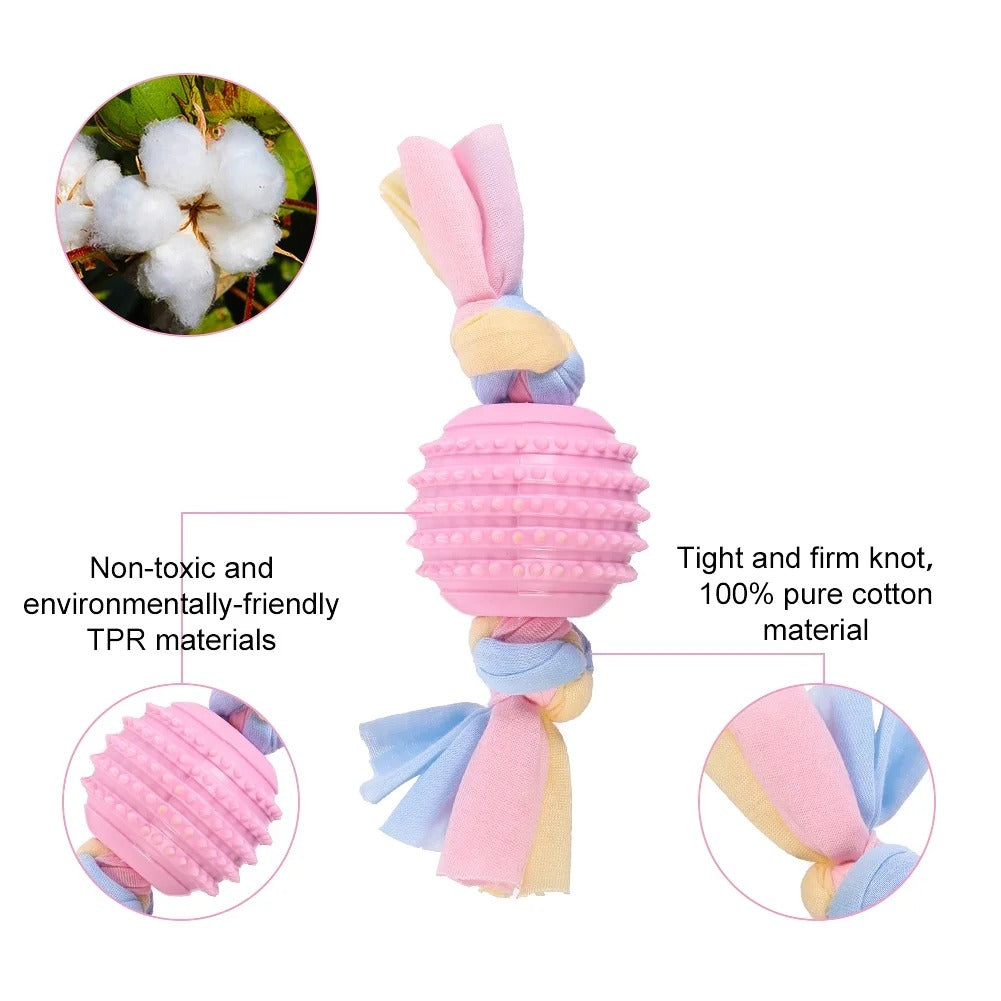 Pink 7 Pack Puppy Chew Toys for Small Dogs Interactive Teething Rubber and Rope Toys for Gum Massage and Dental Care