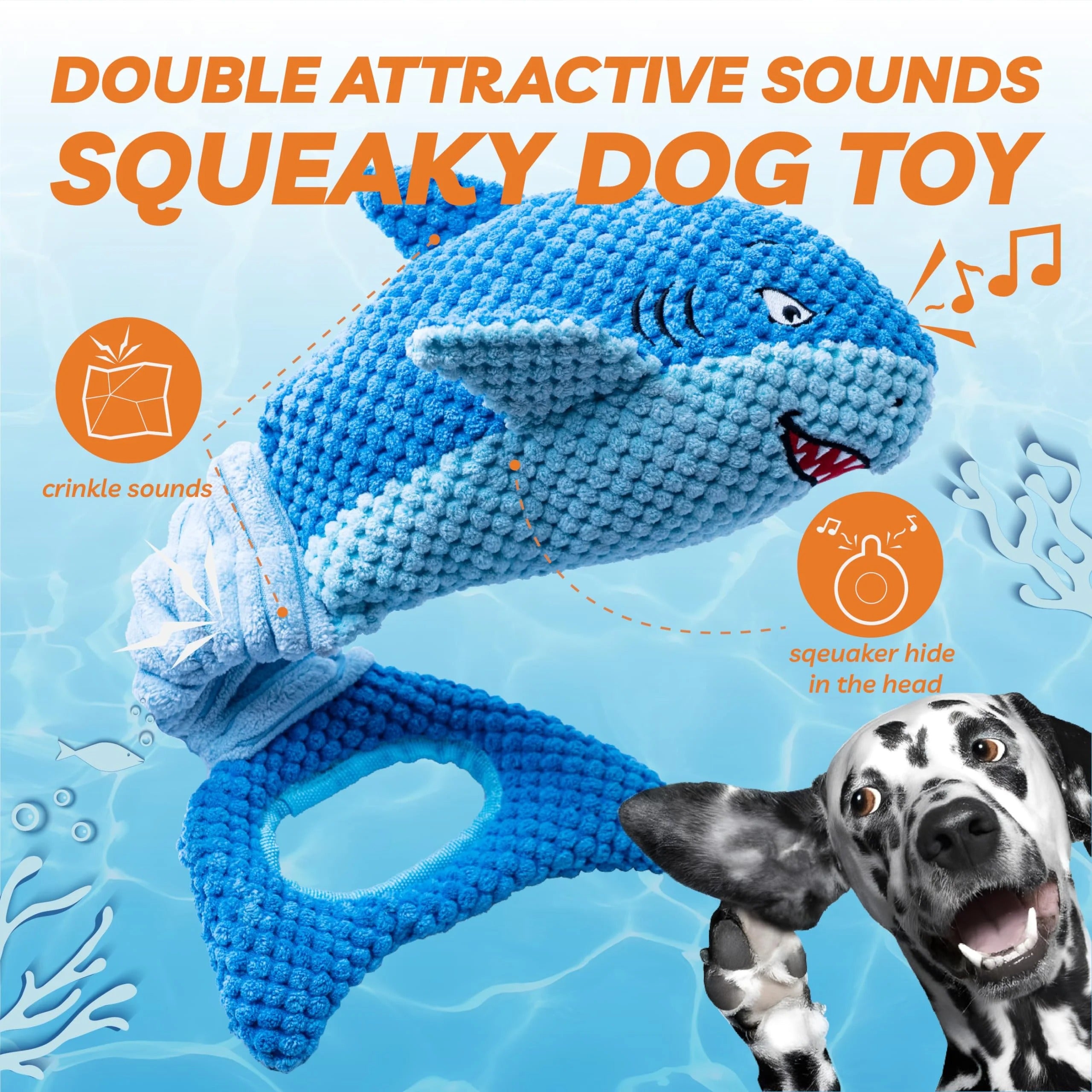 Blue Shark Plush Dog Toy for Large Dogs Interactive Squeaky Chew Toy for Teething Puppies and Aggressive Chewers