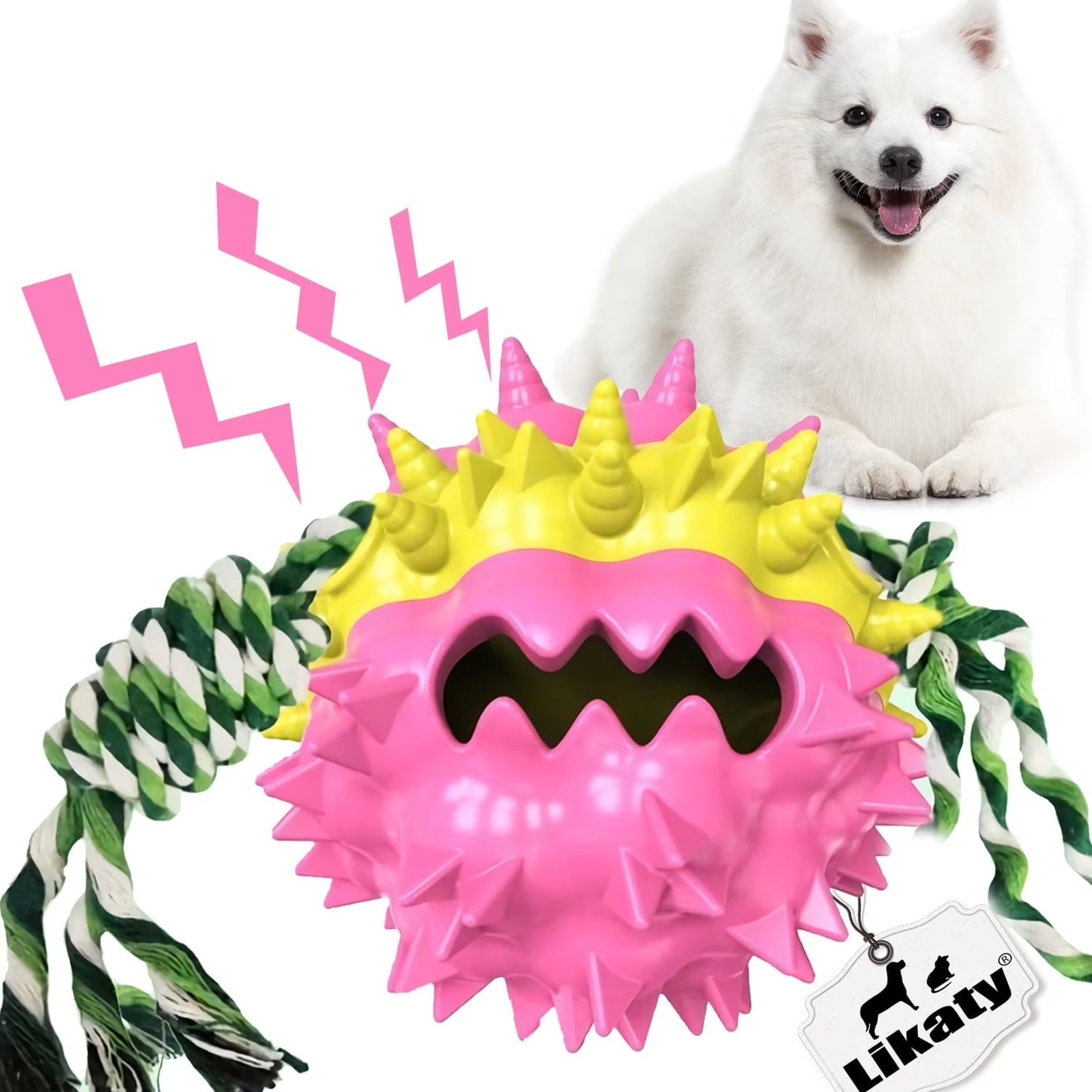 Pink Dog Chew Ball for Aggressive Chewers Interactive Teething and Squeaky Toy for Small Medium Large Dogs
