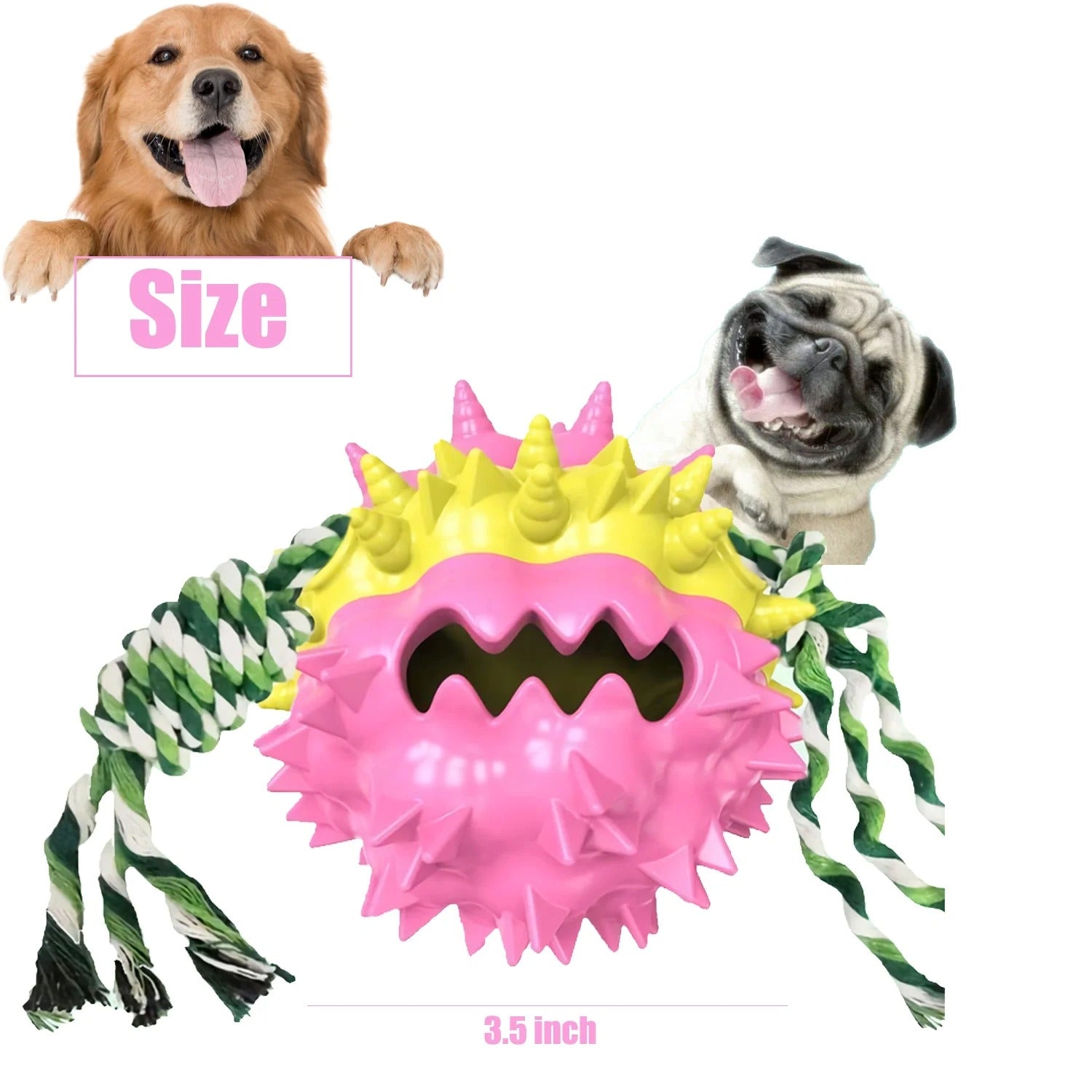 Pink Dog Chew Ball for Aggressive Chewers Interactive Teething and Squeaky Toy for Small Medium Large Dogs