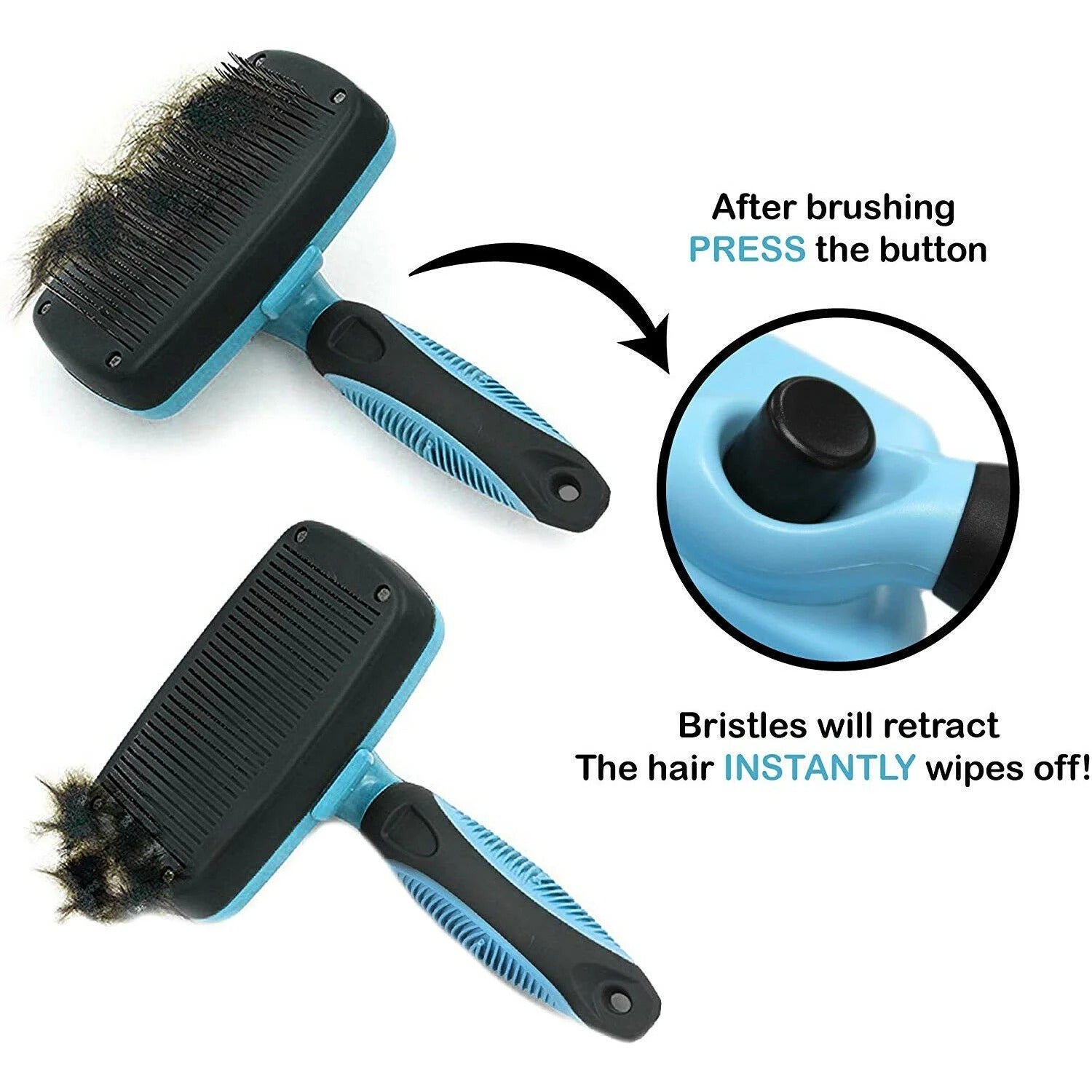 Retractable Self-Cleaning Slicker Brush for Pets Fine Bristles Grooming Tool for Dogs and Cats Quick Fur Removal