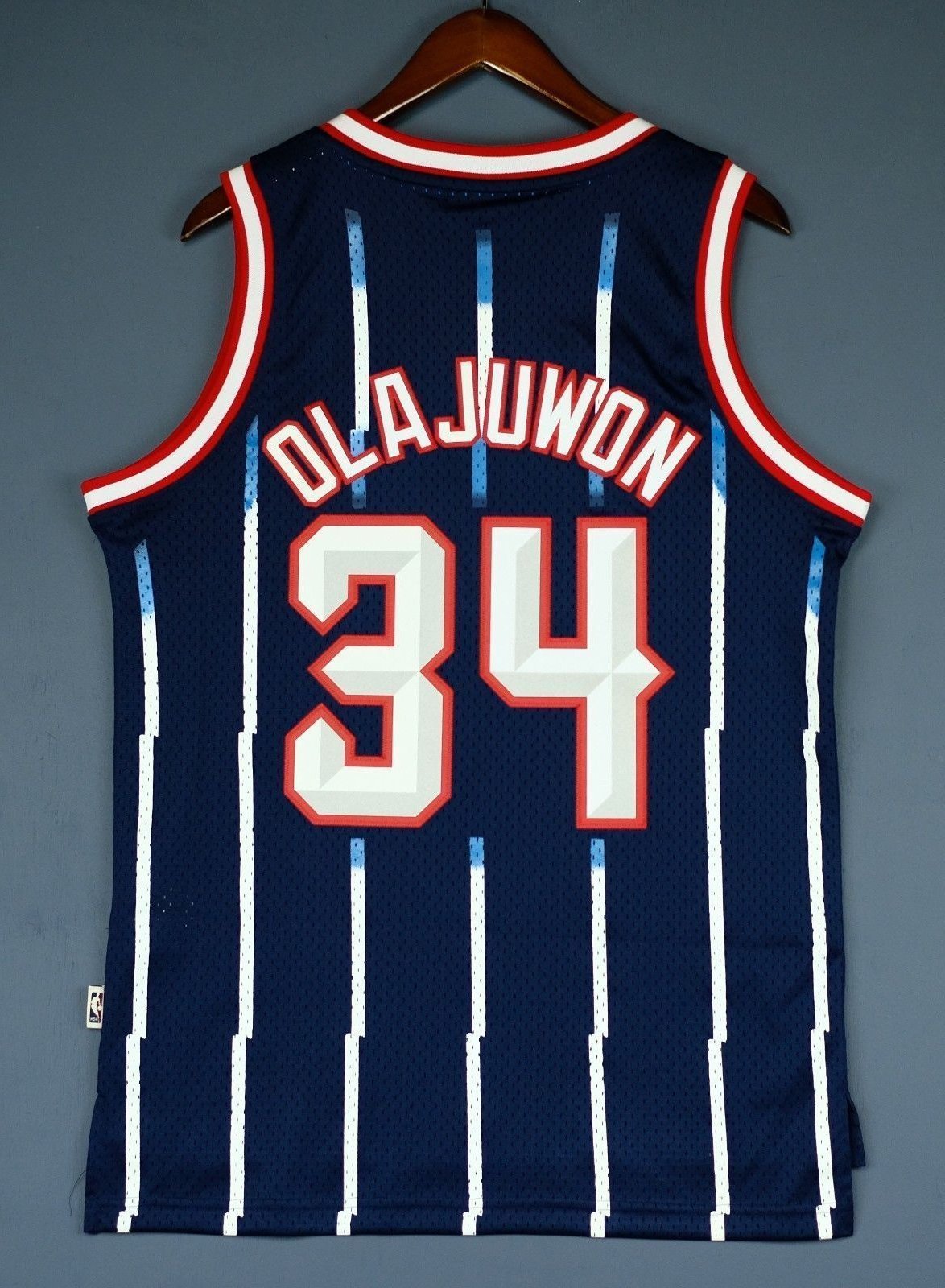 Men 34 Hakeem Olajuwon Jersey Blue Houston Rockets Jersey Hardwood Classics