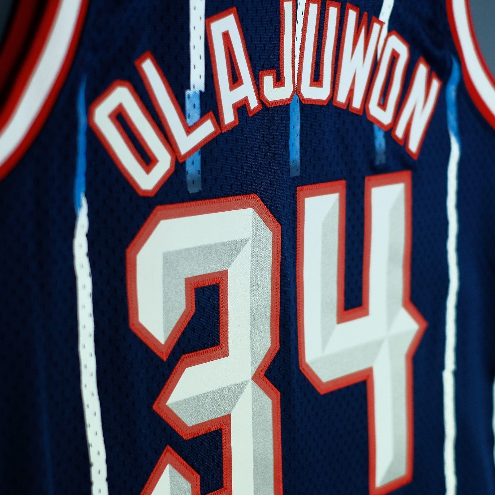 Men 34 Hakeem Olajuwon Jersey Blue Houston Rockets Jersey Hardwood Classics